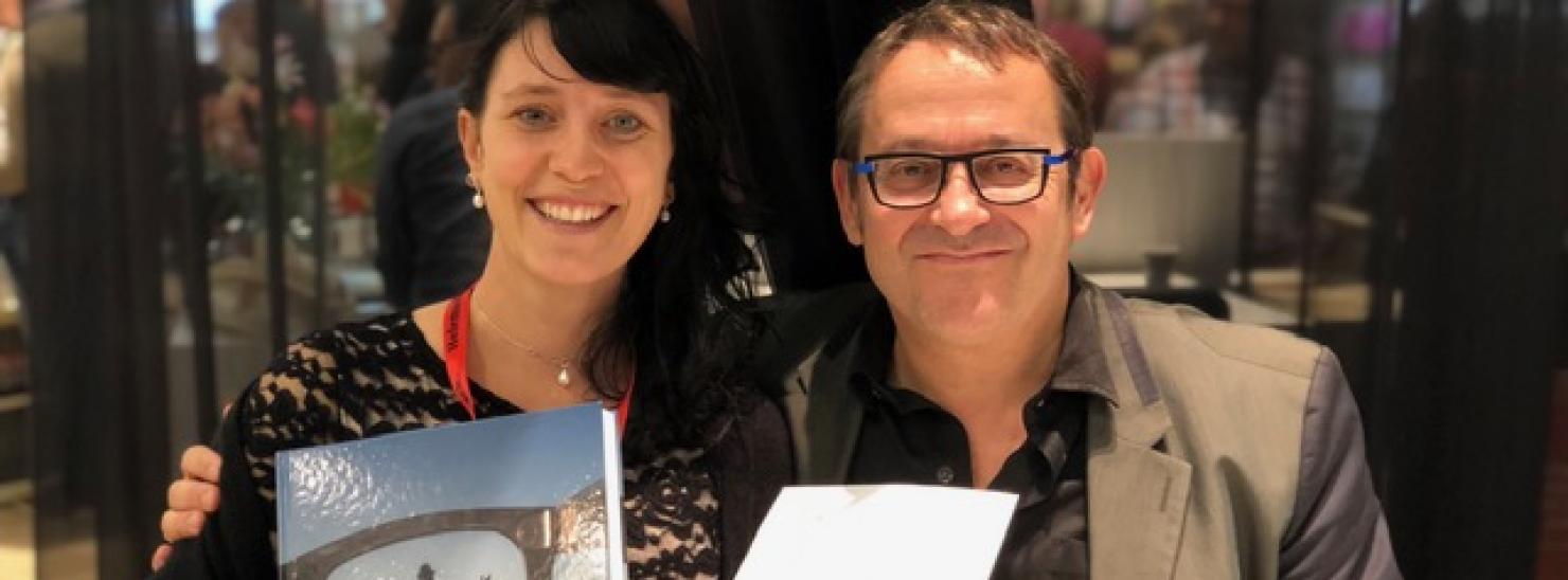 Eline Trenson en Tom Lanoye actie Sabam Confituur op de boekenbeurs